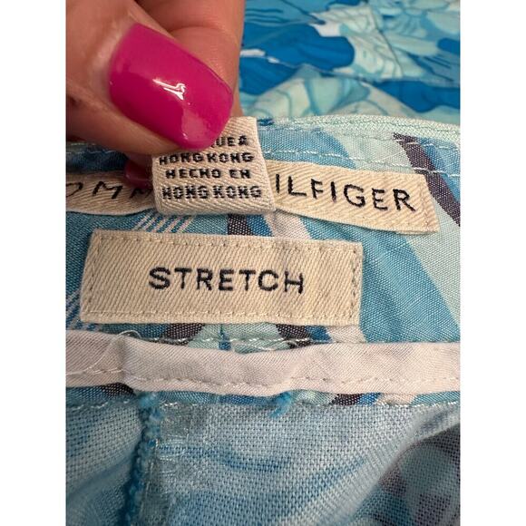 Tommy Hilfiger Blue Green Hawaiin Crop Pants Women Size 14 Stretch Beach Boho - Picture 10 of 12
